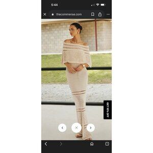 Commense Beige Crochet Off-Shoulder Maxi Dress M With Removable Top